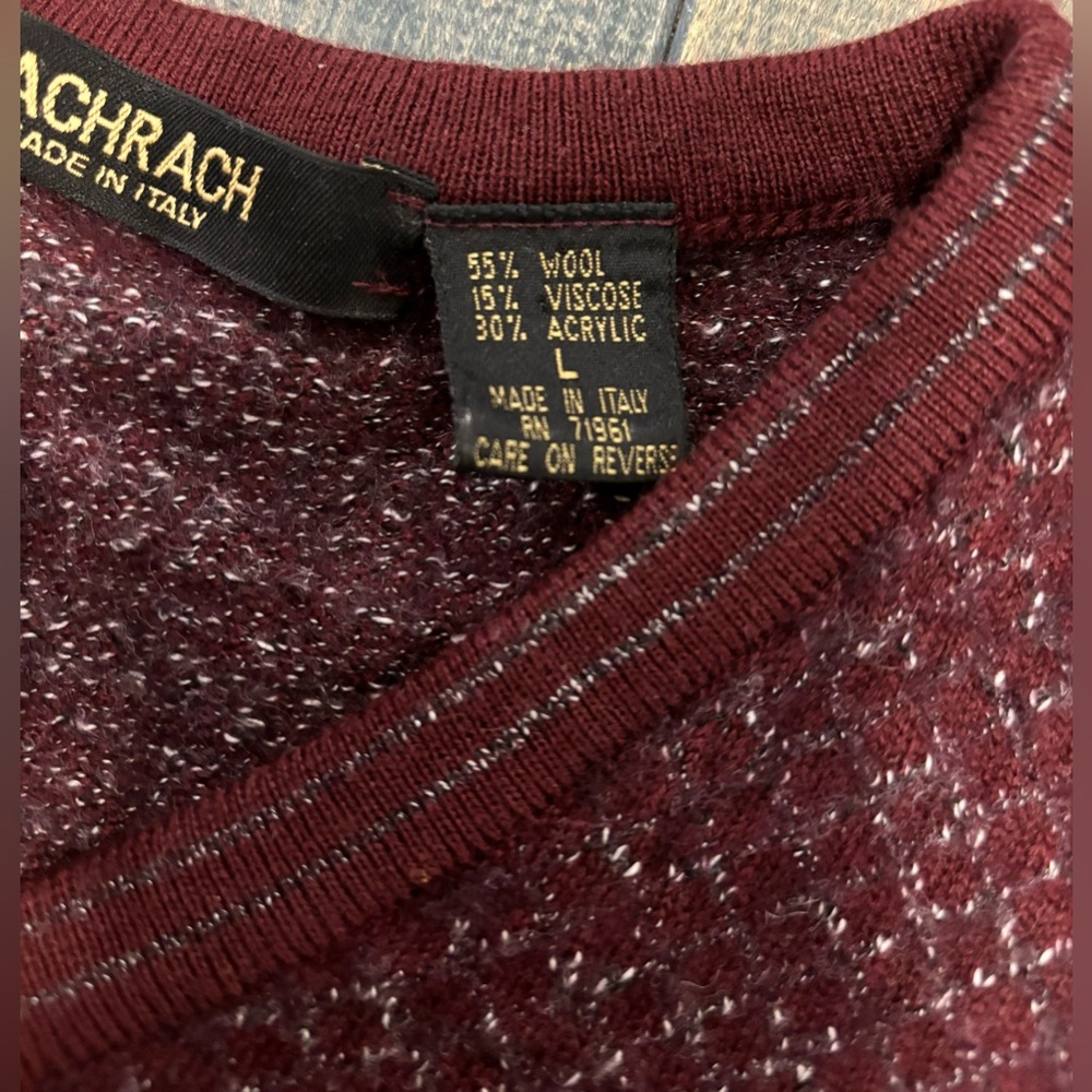 Bachrach Size Large V Neck Maroon Sweater Made in Italy Wool Blend - Picture 5 of 10